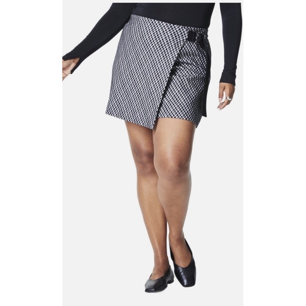 SPANX Black & White Plaid Ponte Wrap Mini Skirt Women's Size XL NWT